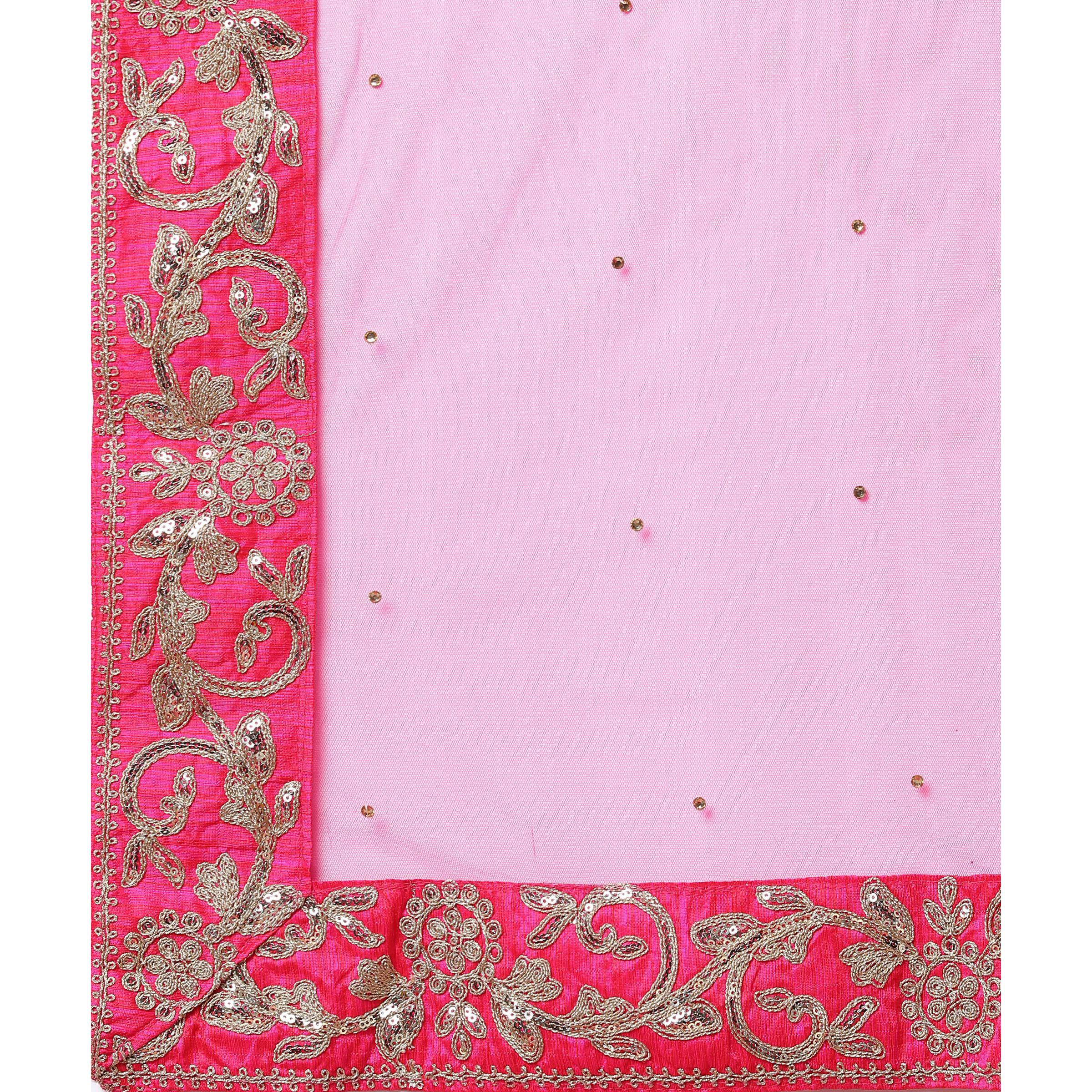 Pink Partywear Sequence Embroidered Heavy Silk Lehenga - Peachmode