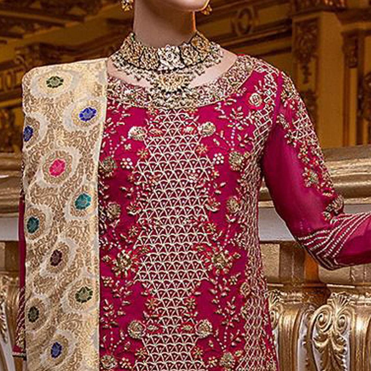 Pink Partywear Sequence Embroidery Georgette Pakistani Suit - Peachmode