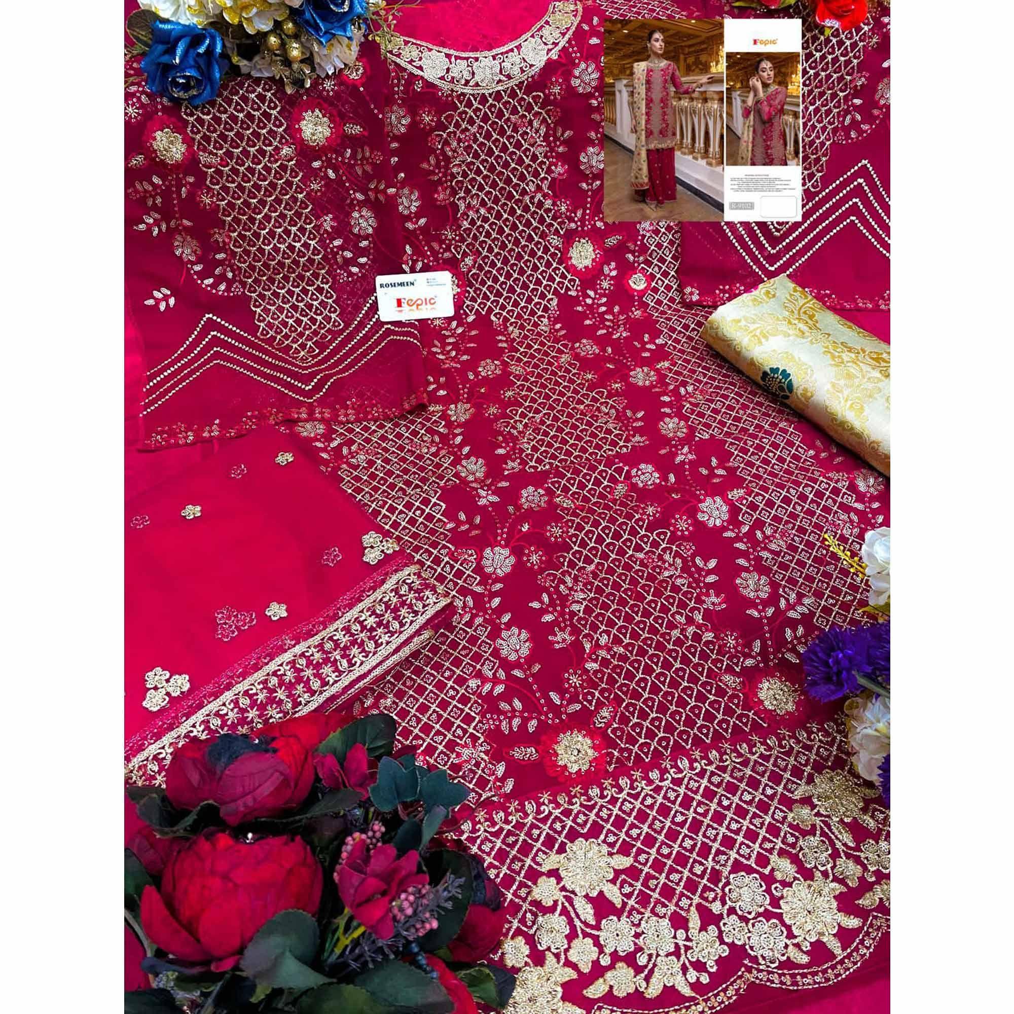 Pink Partywear Sequence Embroidery Georgette Pakistani Suit - Peachmode