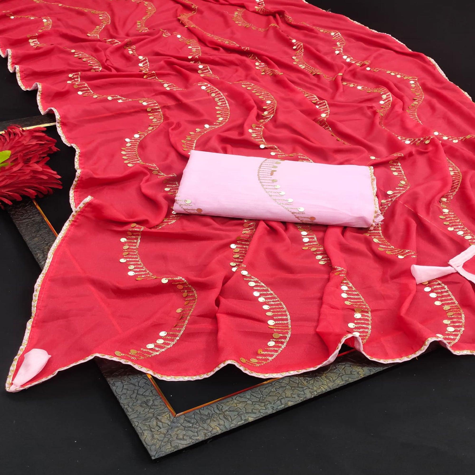 Pink Partywear Sequence Work Georgette Saree - Peachmode