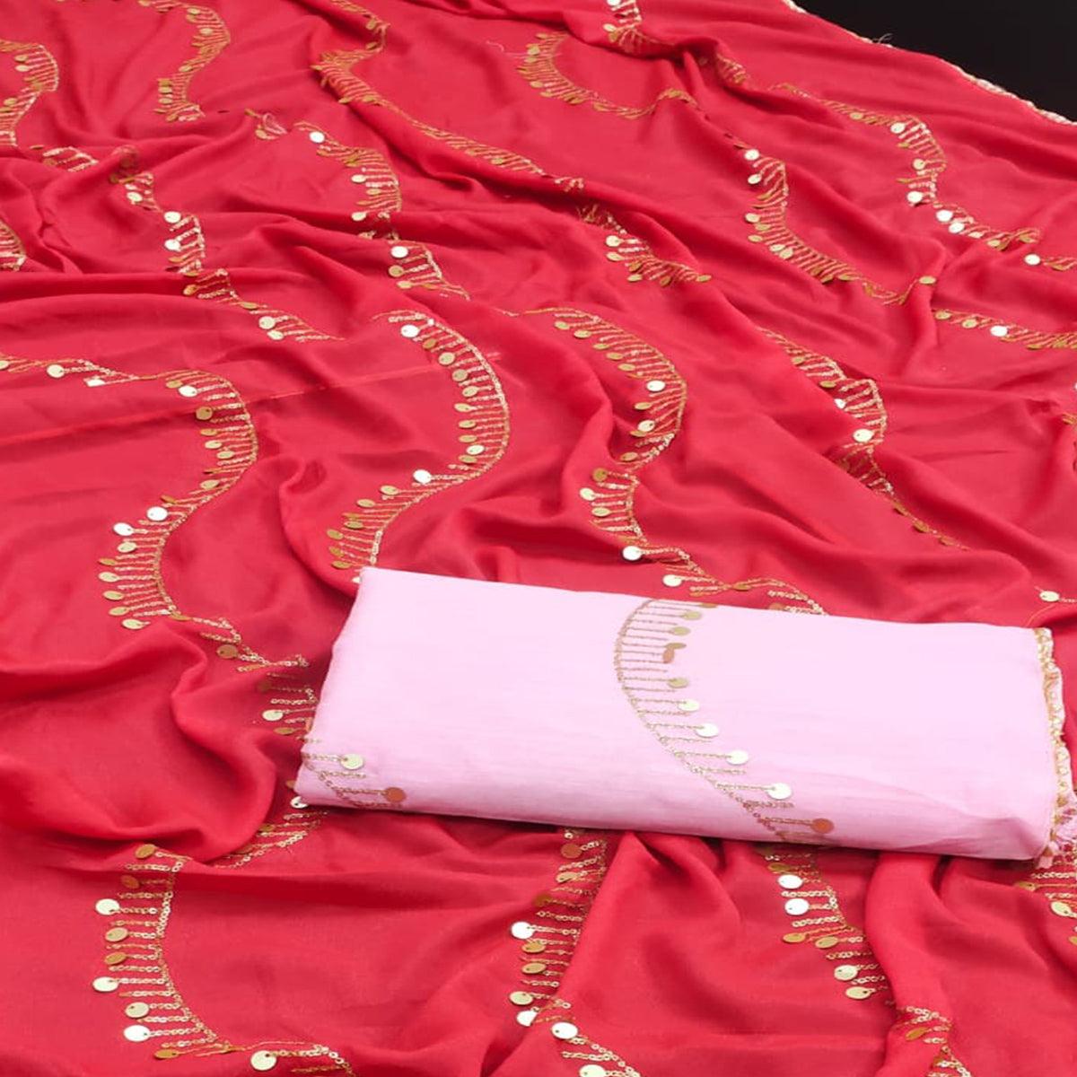 Pink Partywear Sequence Work Georgette Saree - Peachmode