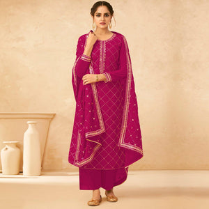 Pink Partywear Sequence Work Real Georgette Palazzo Suit - Peachmode