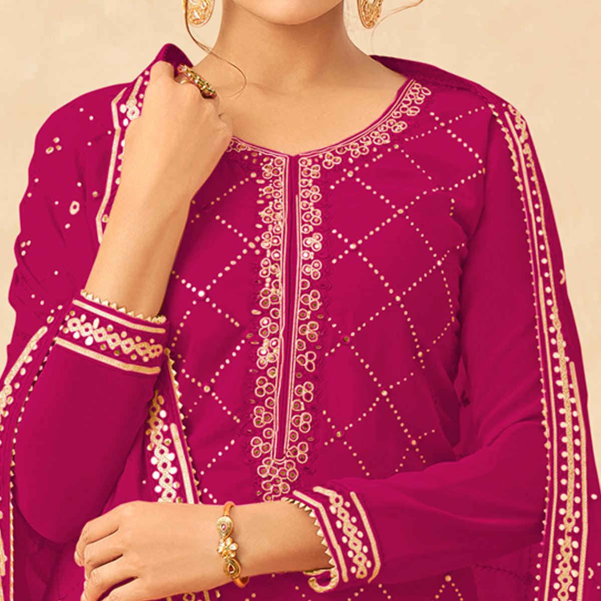 Pink Partywear Sequence Work Real Georgette Palazzo Suit - Peachmode