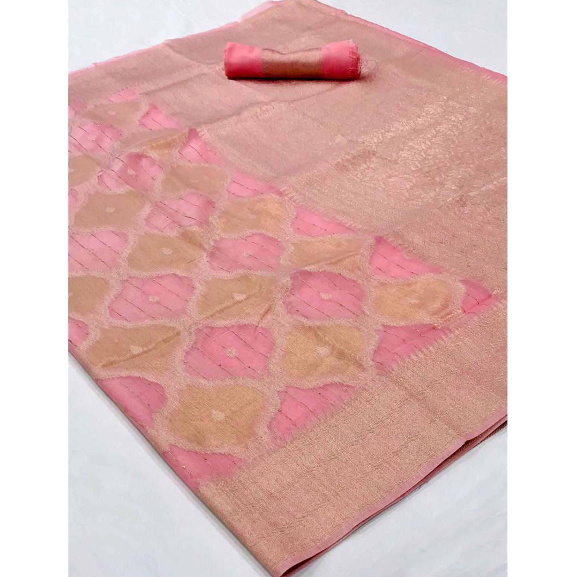 Pink Partywear Wear Woven Chanderi Saree - Peachmode