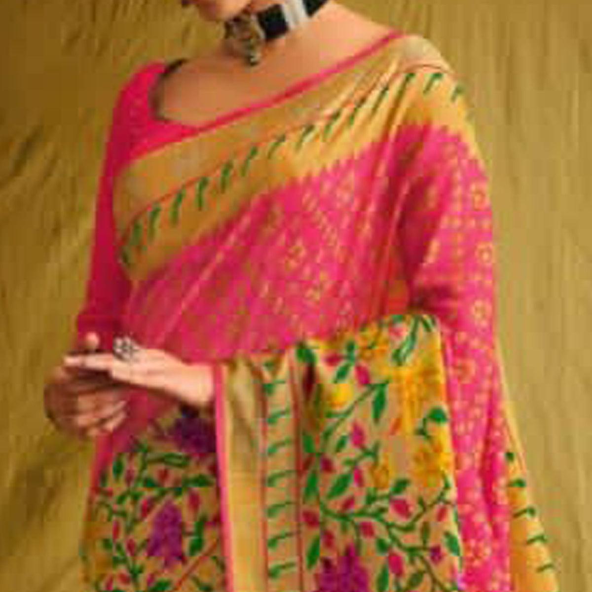 Pink Partywear Weaving Resham Work Brasso Saree - Peachmode