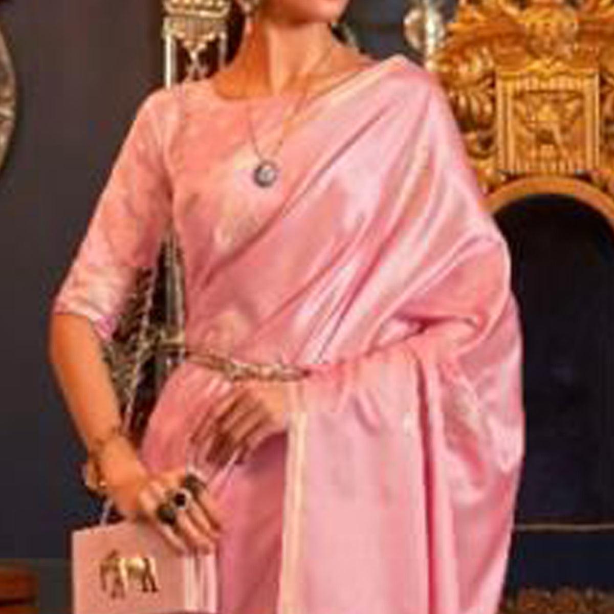 Pink Partywear Woven Satin Saree - Peachmode