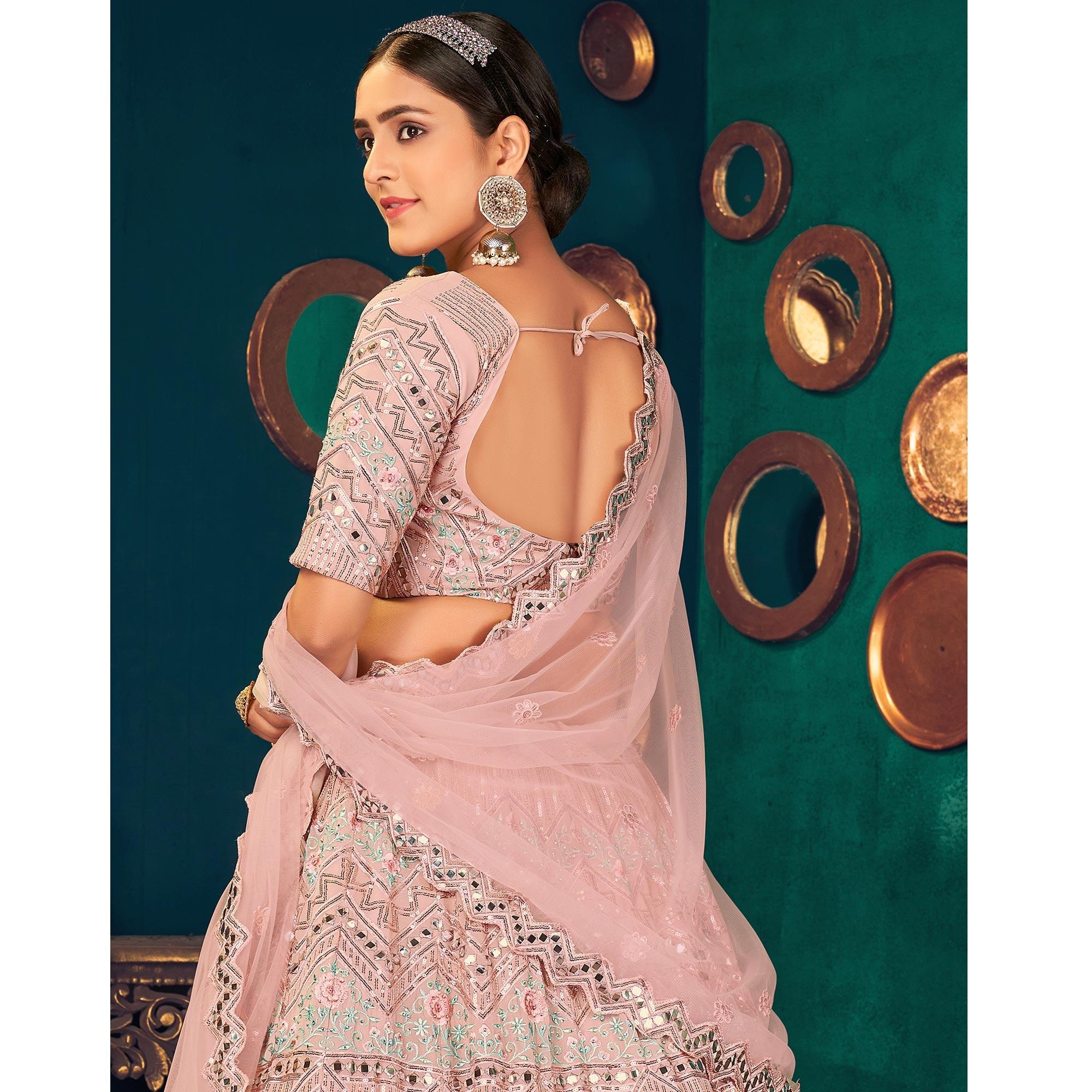 Pink Pastel Partywear Sequence With Gotta Patti Embroidered Georgette Lehenga Choli - Peachmode