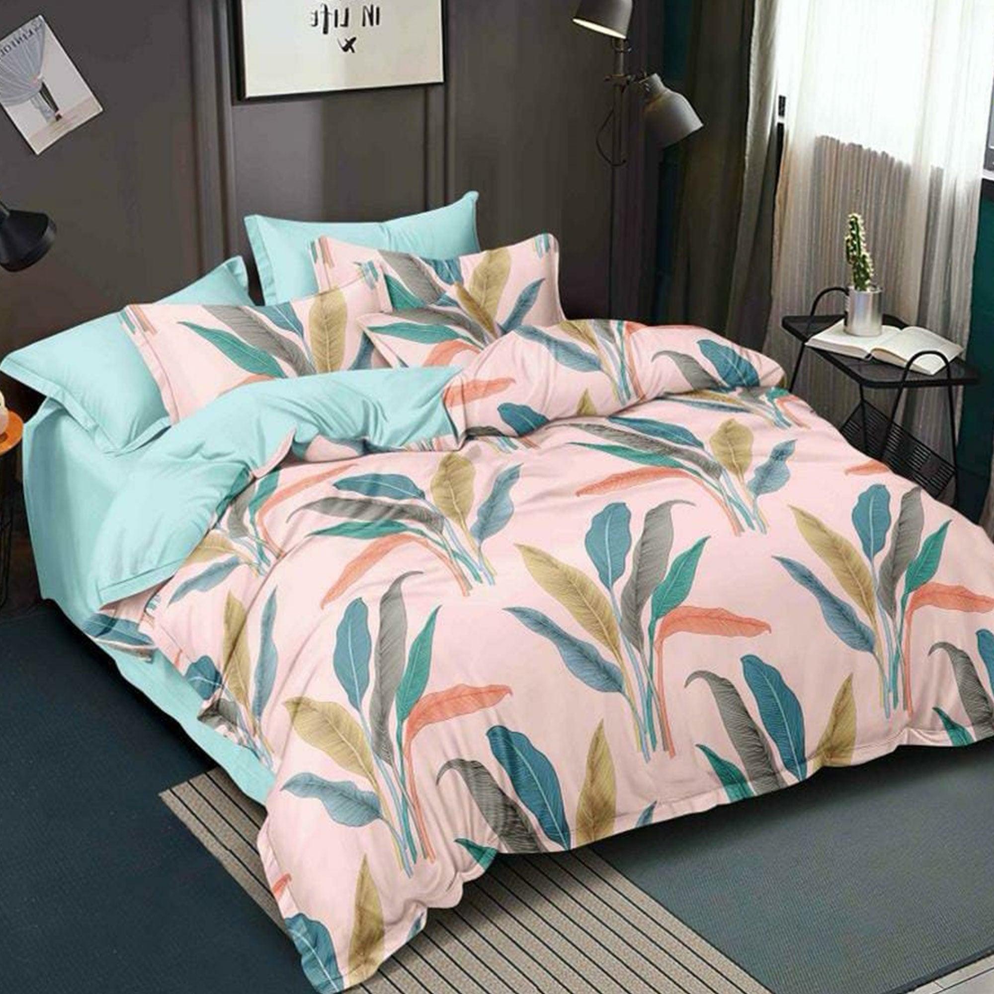 Pink Poly Cotton Double Bedsheet with Pillow Cover - Peachmode