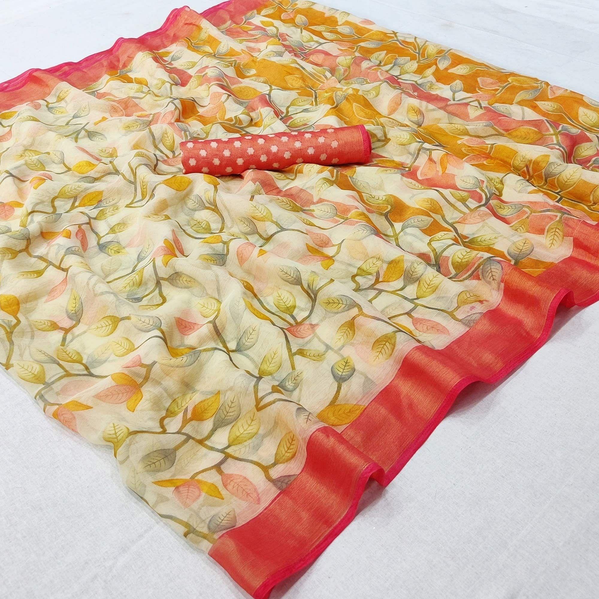 Pink Printed Chiffon Saree - Peachmode