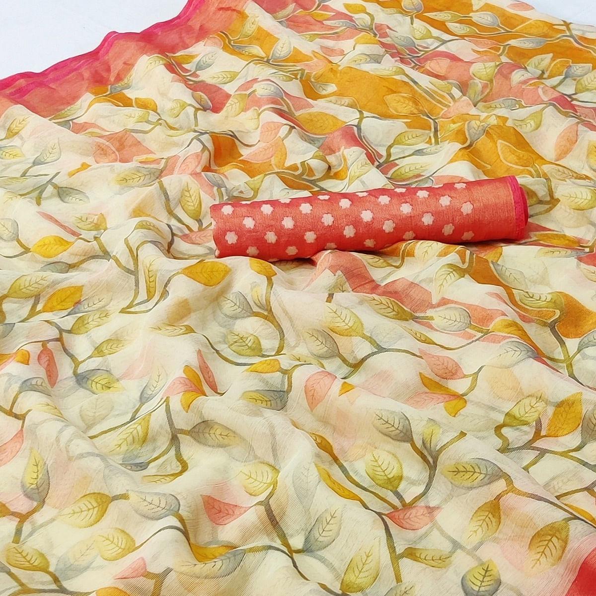 Pink Printed Chiffon Saree - Peachmode