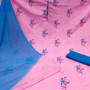 Pink Printed Cotton Dress Material - Peachmode