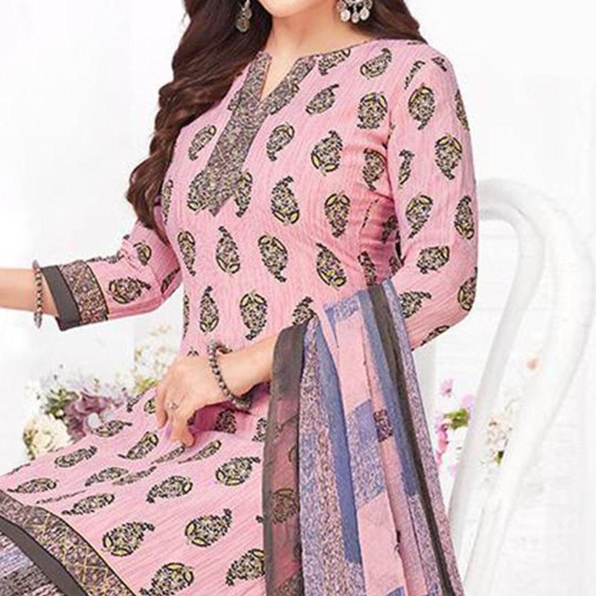 Pink Printed Crepe Patiala Dress Material - Peachmode