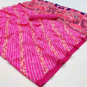 Pink Printed Georgette Saree - Peachmode