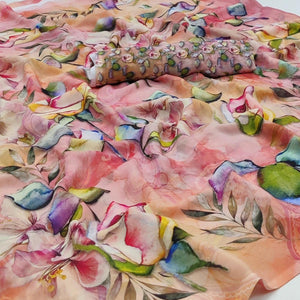 Pink Printed Georgette Saree - Peachmode