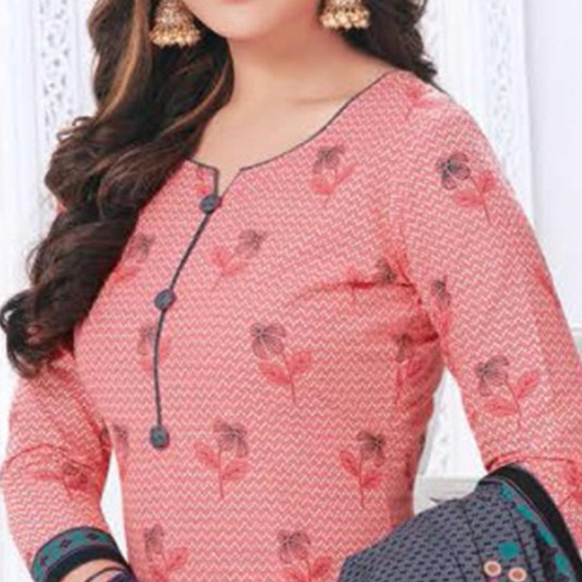 Pink Printed Leon Patiala Dress Material - Peachmode
