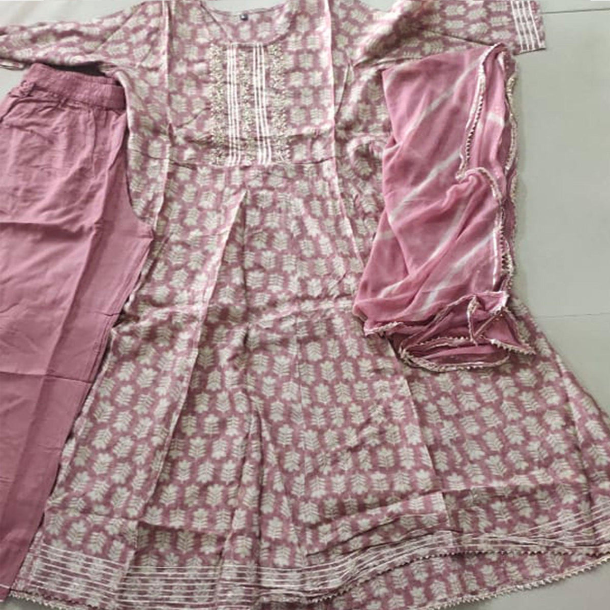 Pink Printed Pure Cotton Anarkali Suit - Peachmode