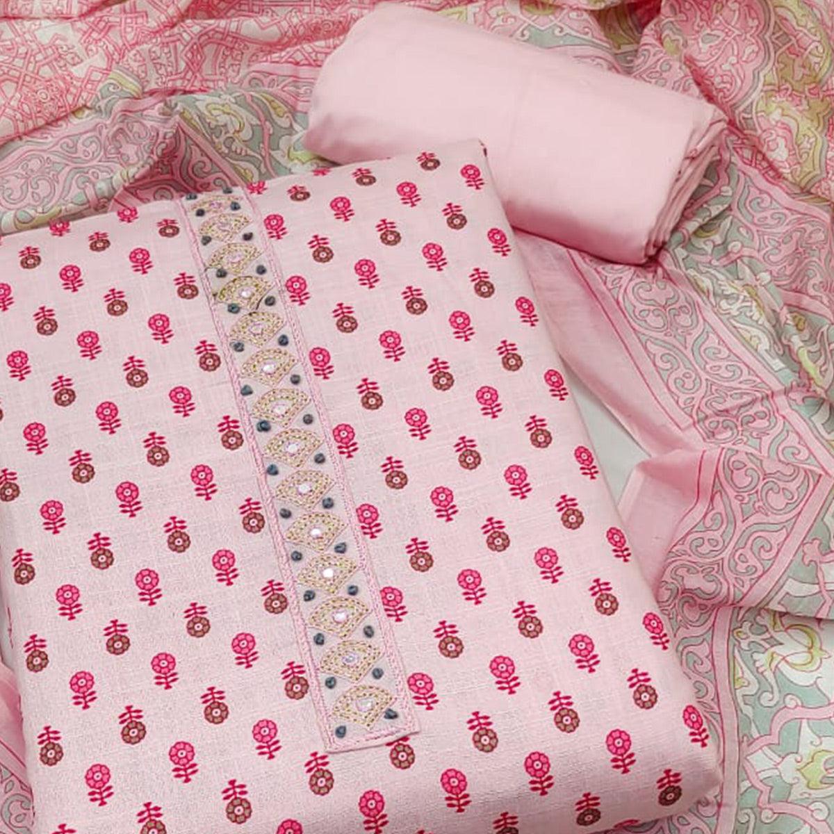 Pink Printed Pure Cotton Dress Material - Peachmode