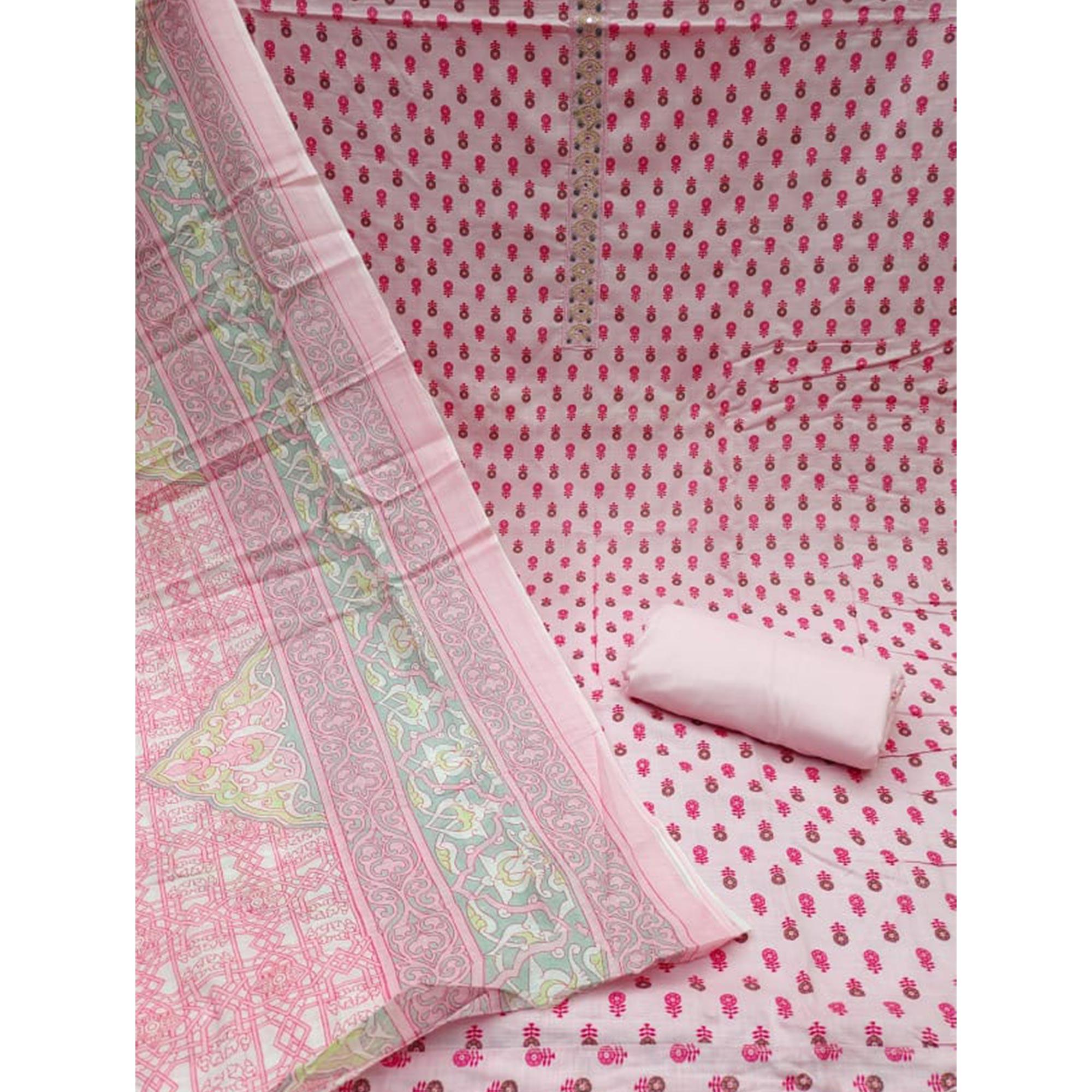 Pink Printed Pure Cotton Dress Material - Peachmode