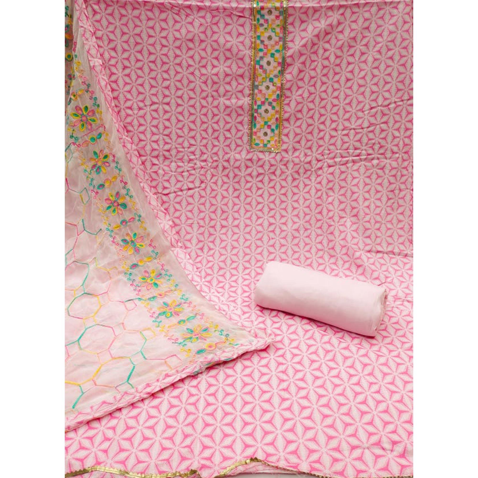 Pink Printed Pure Cotton Dress Material - Peachmode