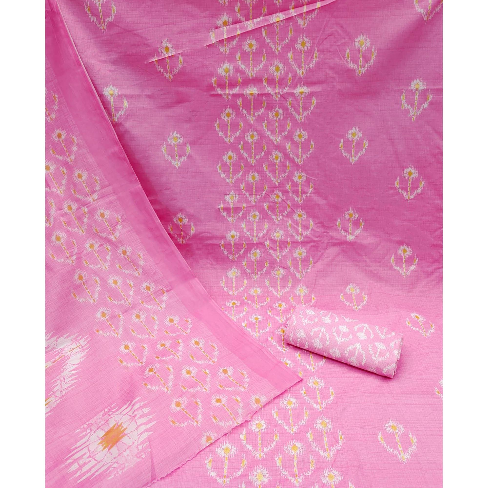 Pink Printed Pure Cotton Dress Material - Peachmode
