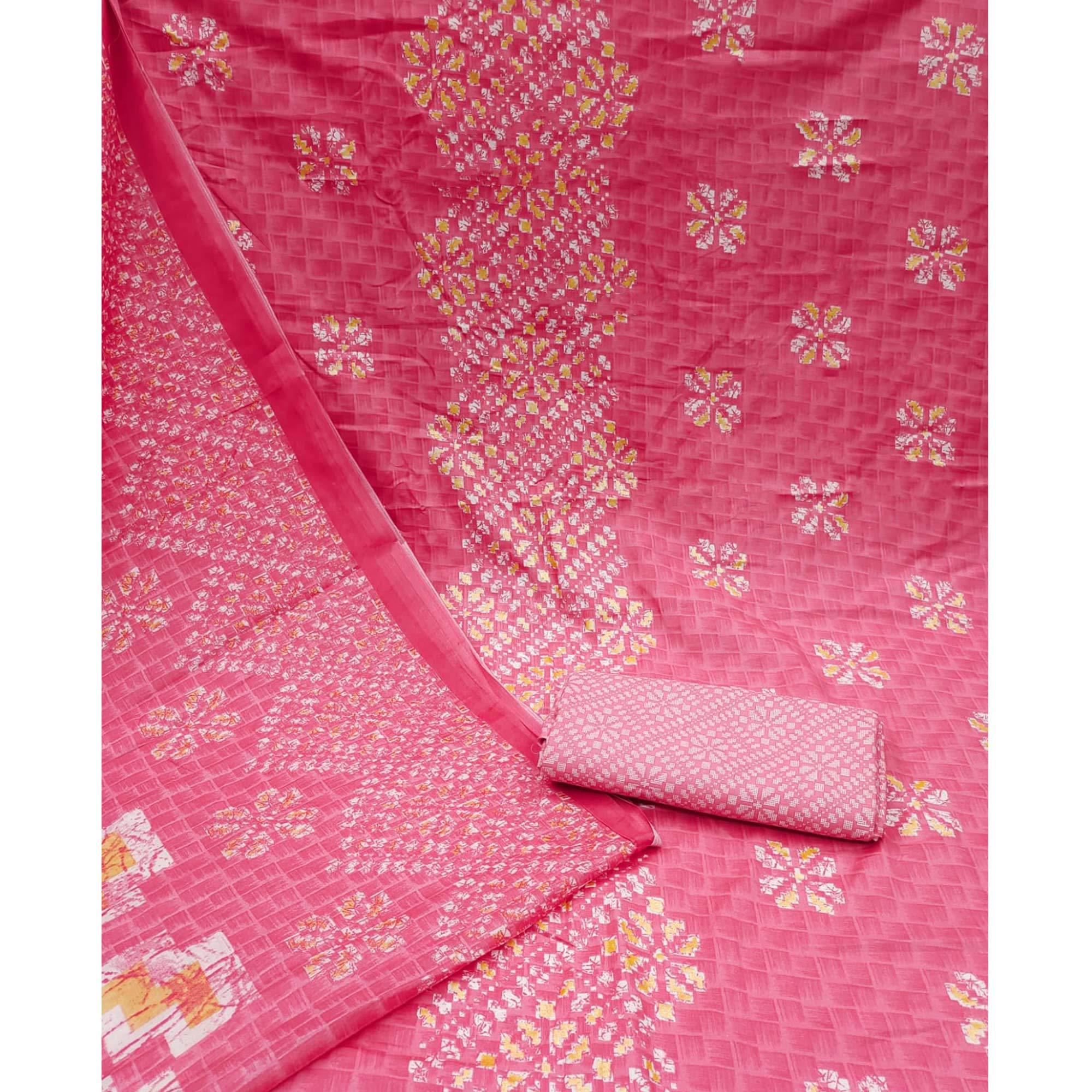 Pink Printed Pure Cotton Dress Material - Peachmode