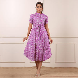 Pink Printed Pure Cotton Dress - Peachmode
