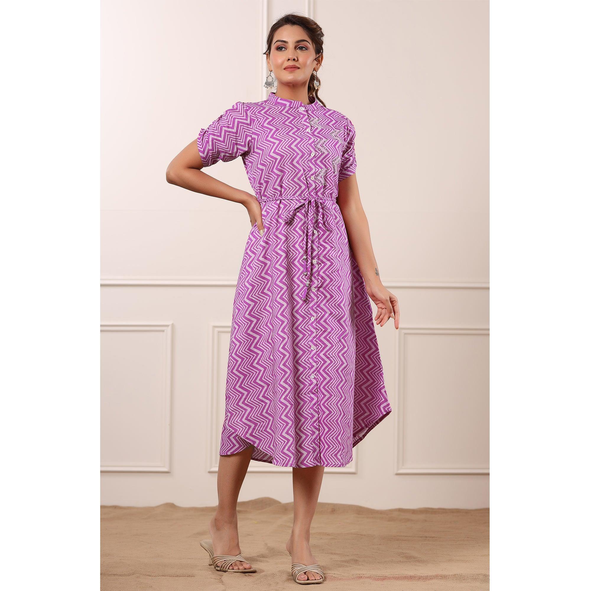 Pink Printed Pure Cotton Dress - Peachmode