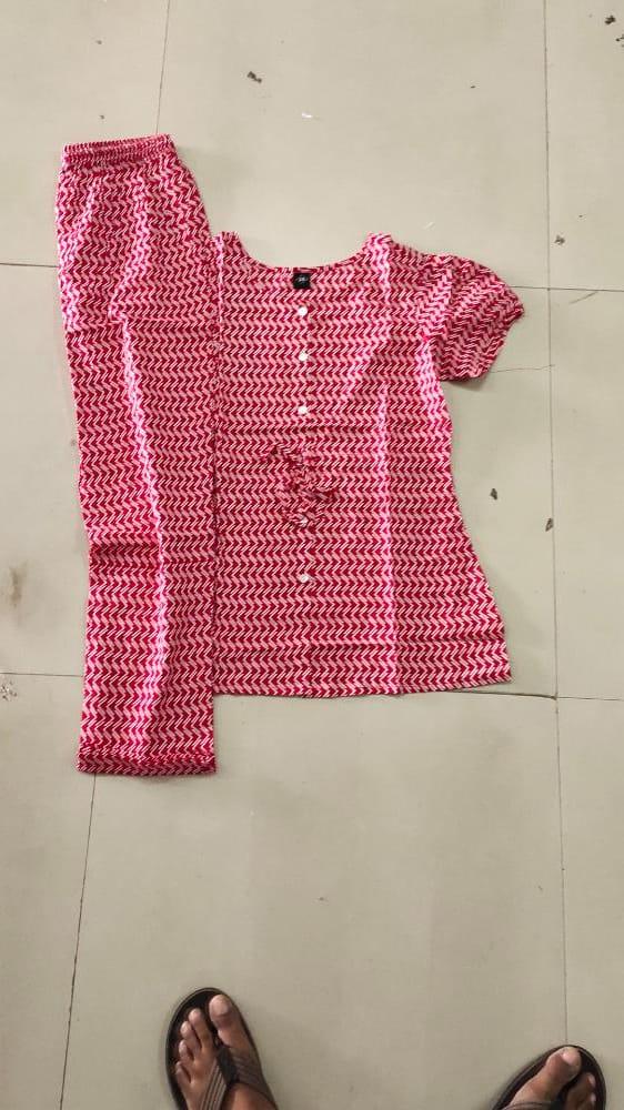 Pink Printed Pure Cotton Night Suit - Peachmode