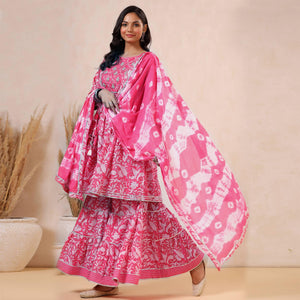 Pink Printed Pure Cotton Sharara Suit - Peachmode