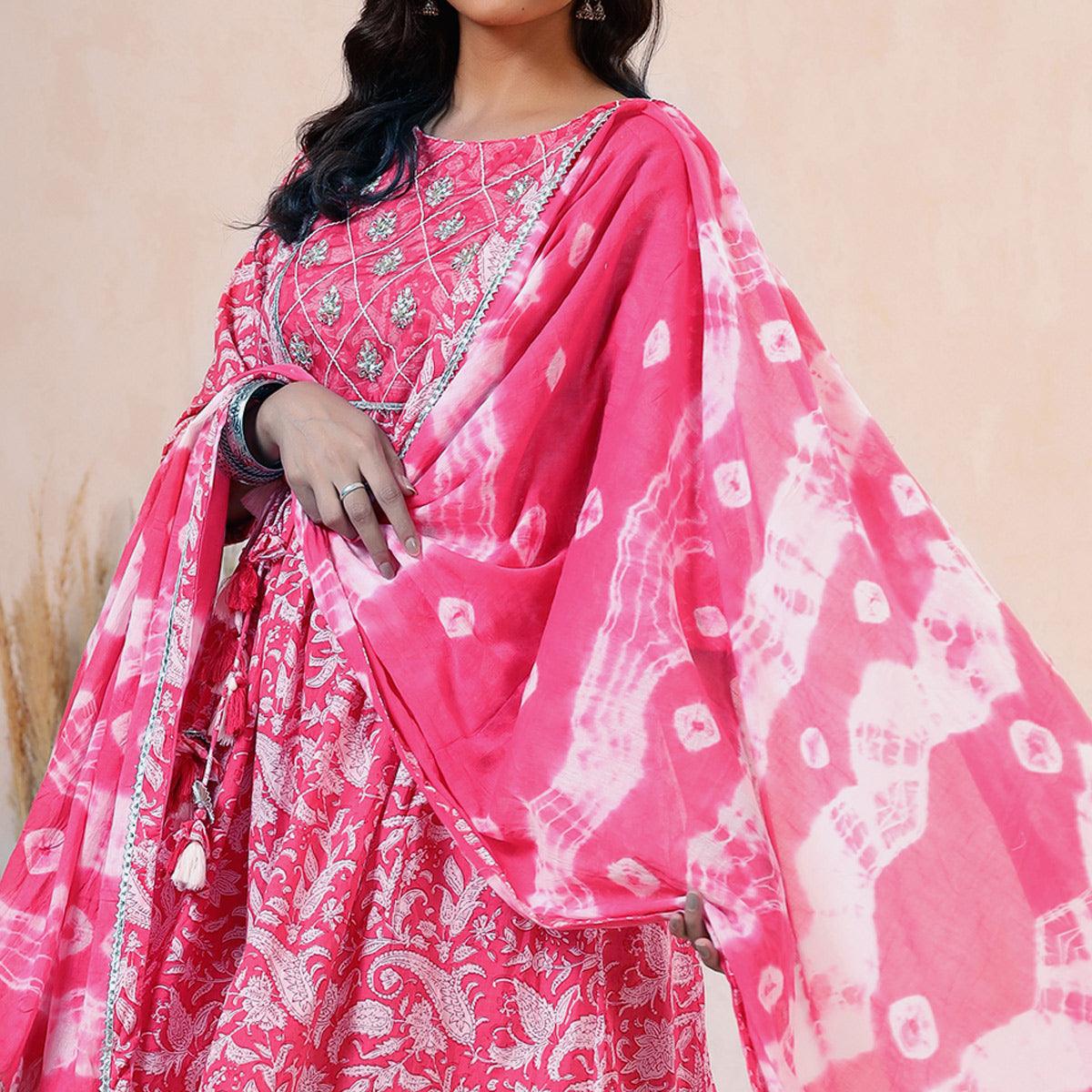 Pink Printed Pure Cotton Sharara Suit - Peachmode