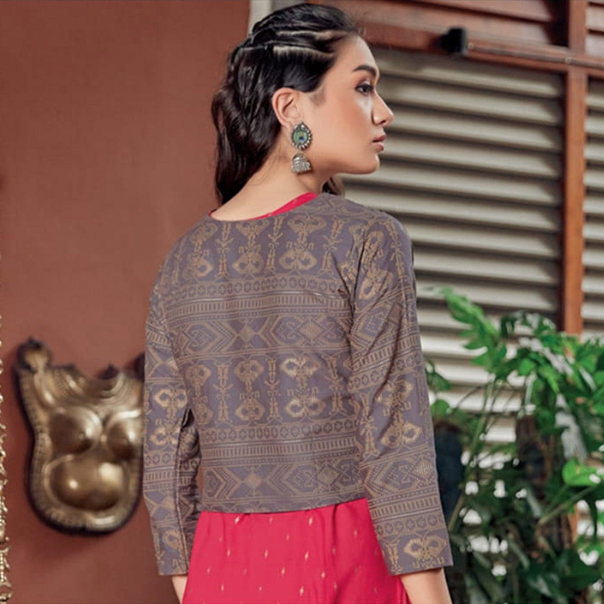Pink Printed Rayon Anarkali Kurti - Peachmode