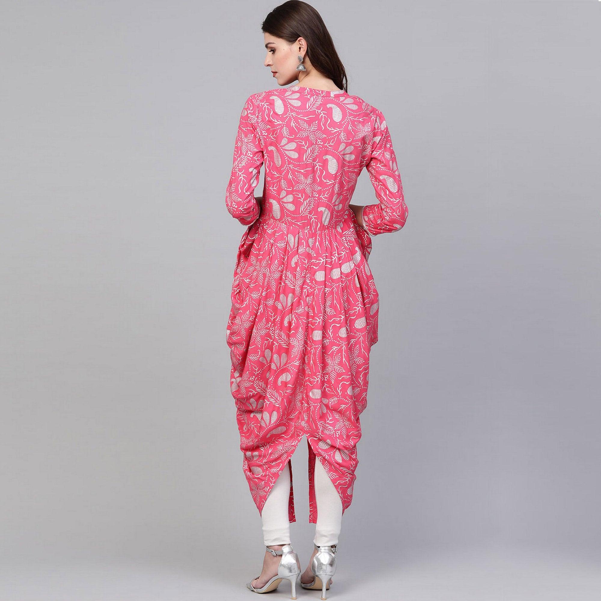 Pink Printed Rayon Kurti - Peachmode