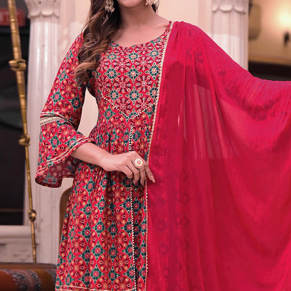Pink Printed Rayon Sharara Suit - Peachmode