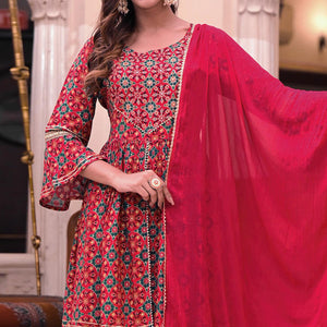 Pink Printed Rayon Sharara Suit - Peachmode