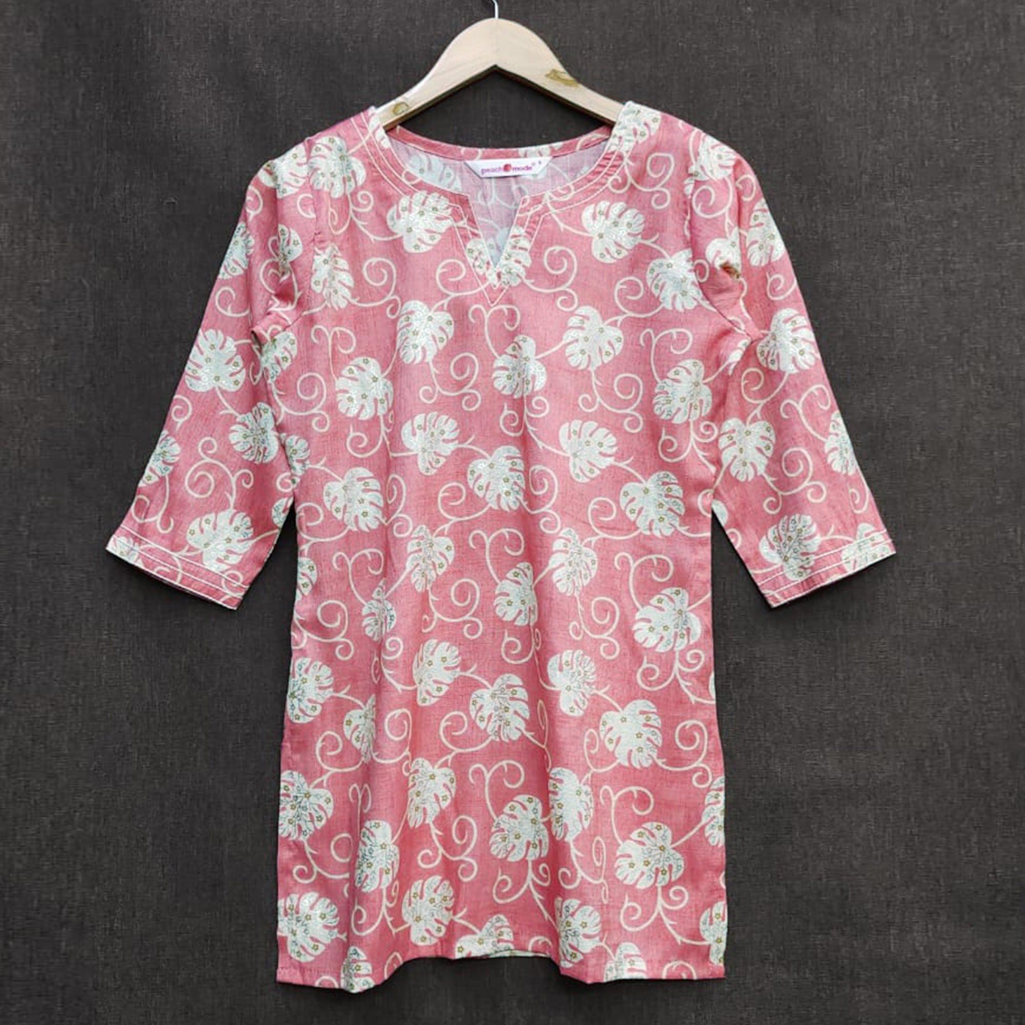 Pink Printed Rayon Top - Peachmode
