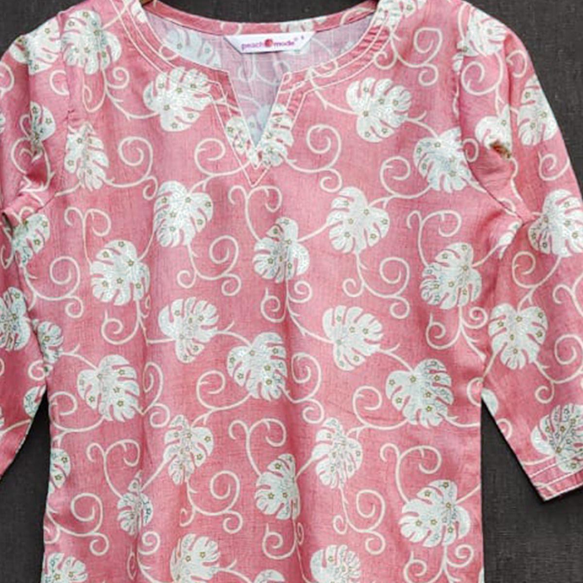 Pink Printed Rayon Top - Peachmode