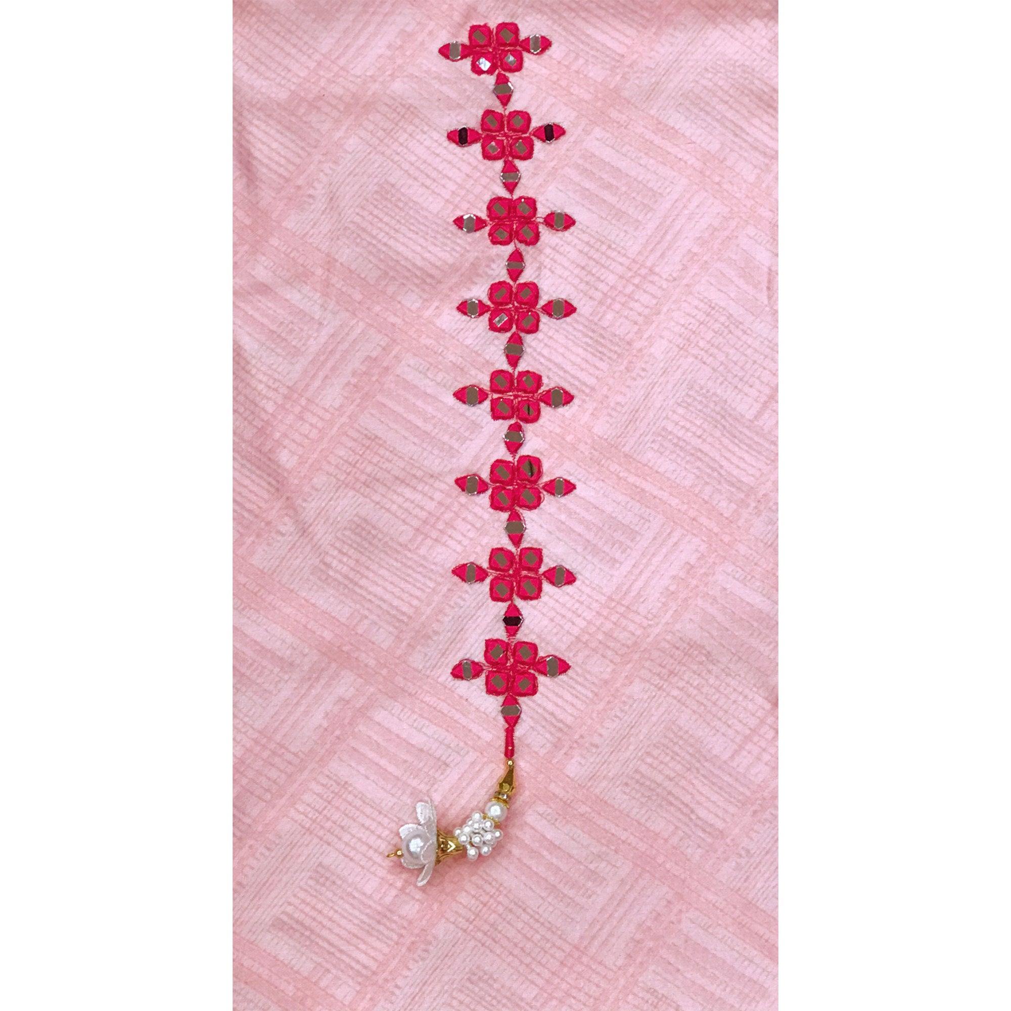 Pink Printed With Embroidered Cotton Blend Dress Material - Peachmode
