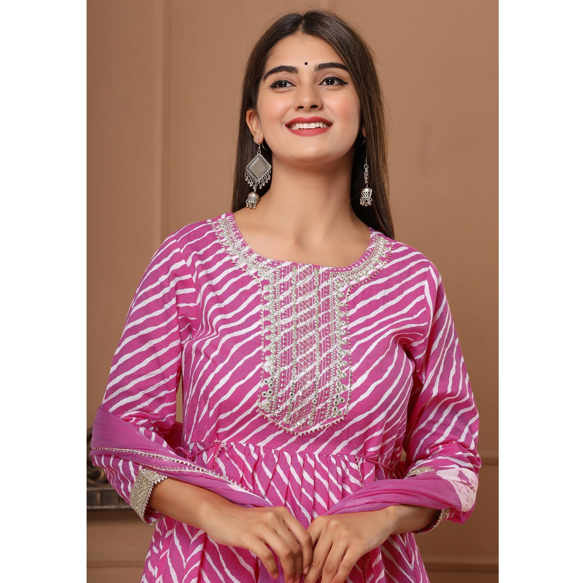 Pink Printed With Embroidered Pure Cotton Sharara Suit - Peachmode