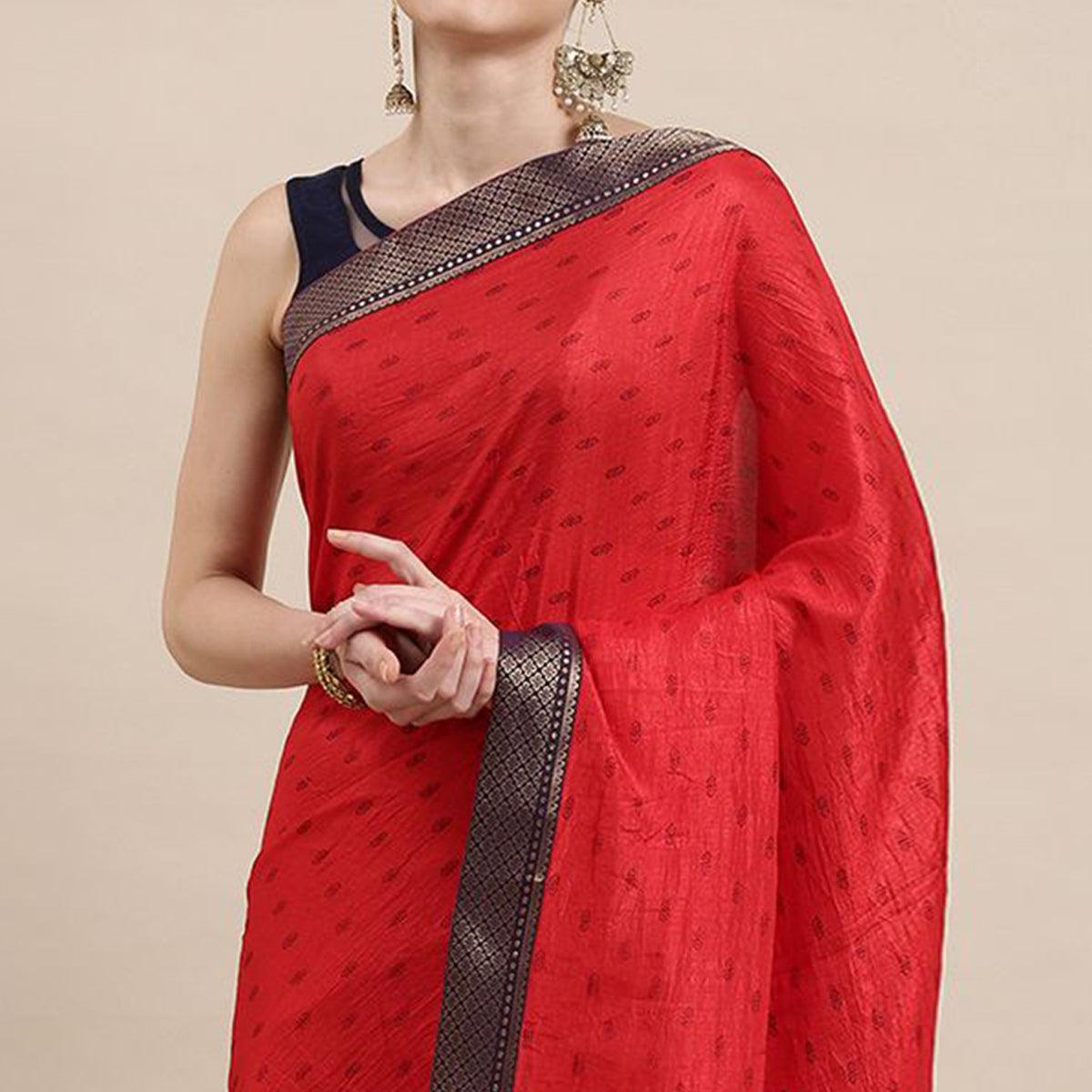 Pink Printed With Woven Border Art Silk Saree - Peachmode
