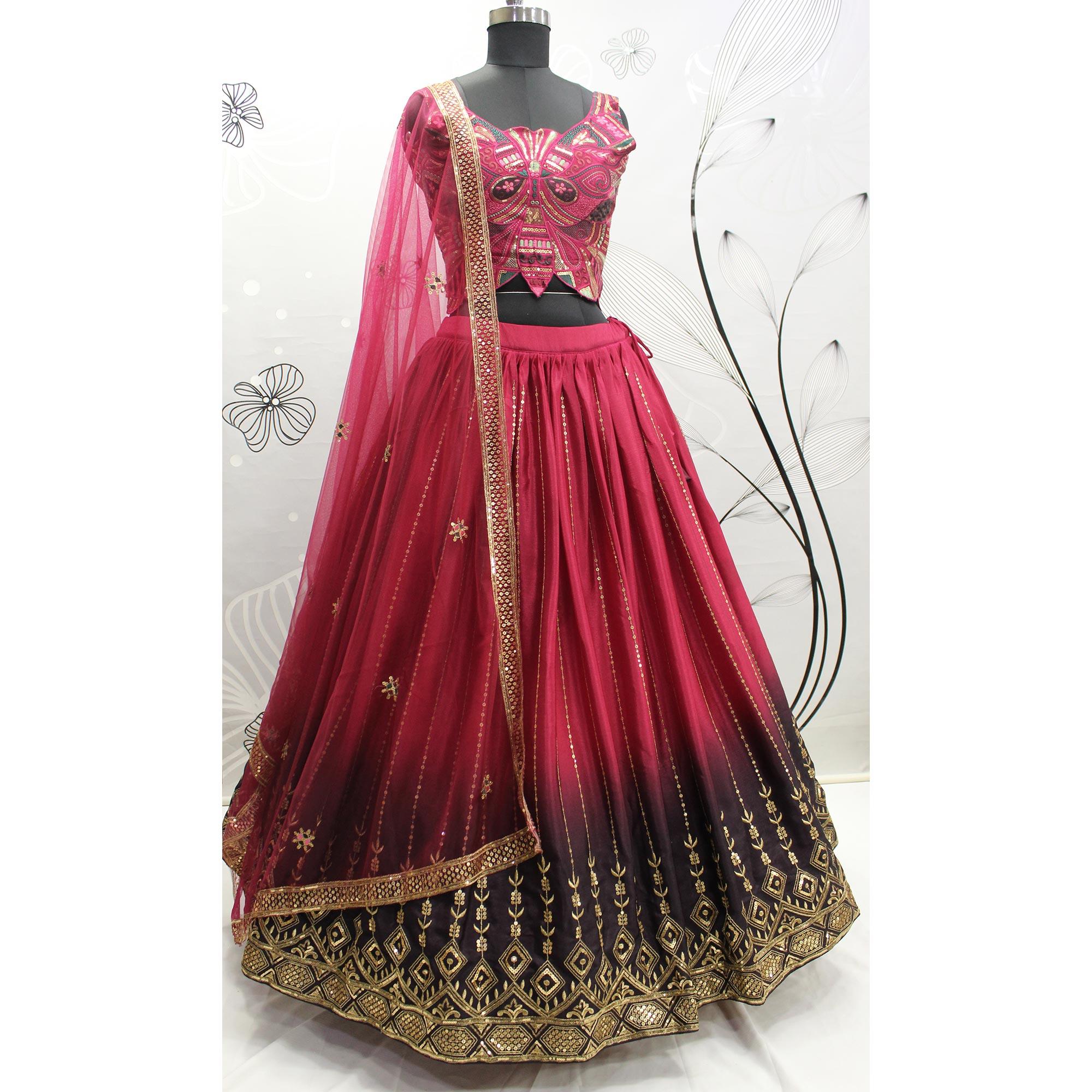 Pink-Purple Sequence Embroidered Art Silk Lehenga Choli - Peachmode