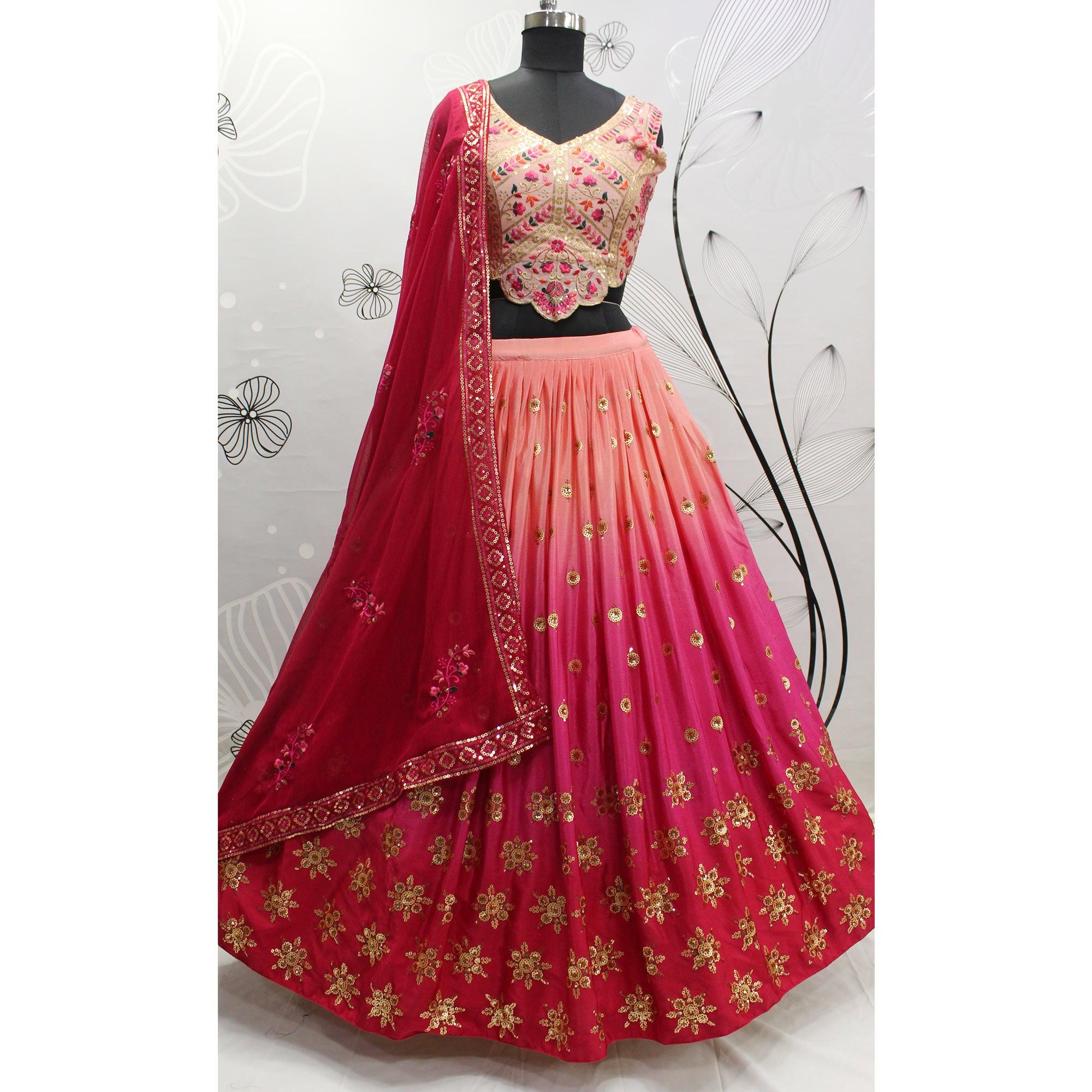 Pink Sequence Embroidered Art Silk Lehenga Choli - Peachmode