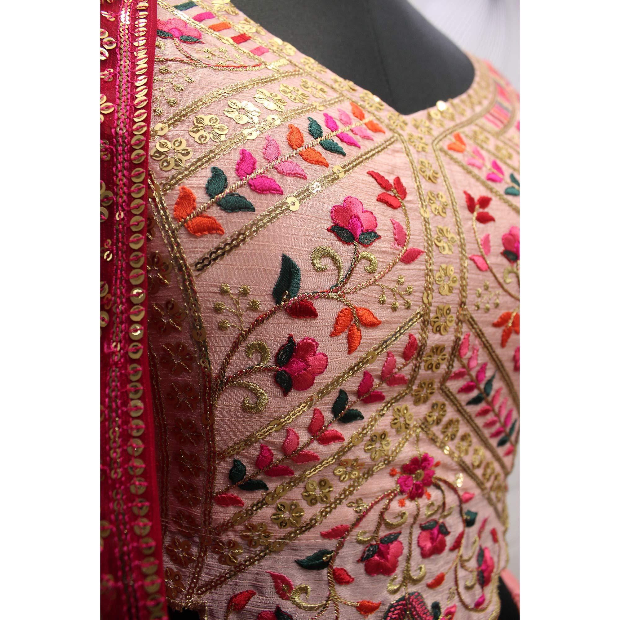 Pink Sequence Embroidered Art Silk Lehenga Choli - Peachmode