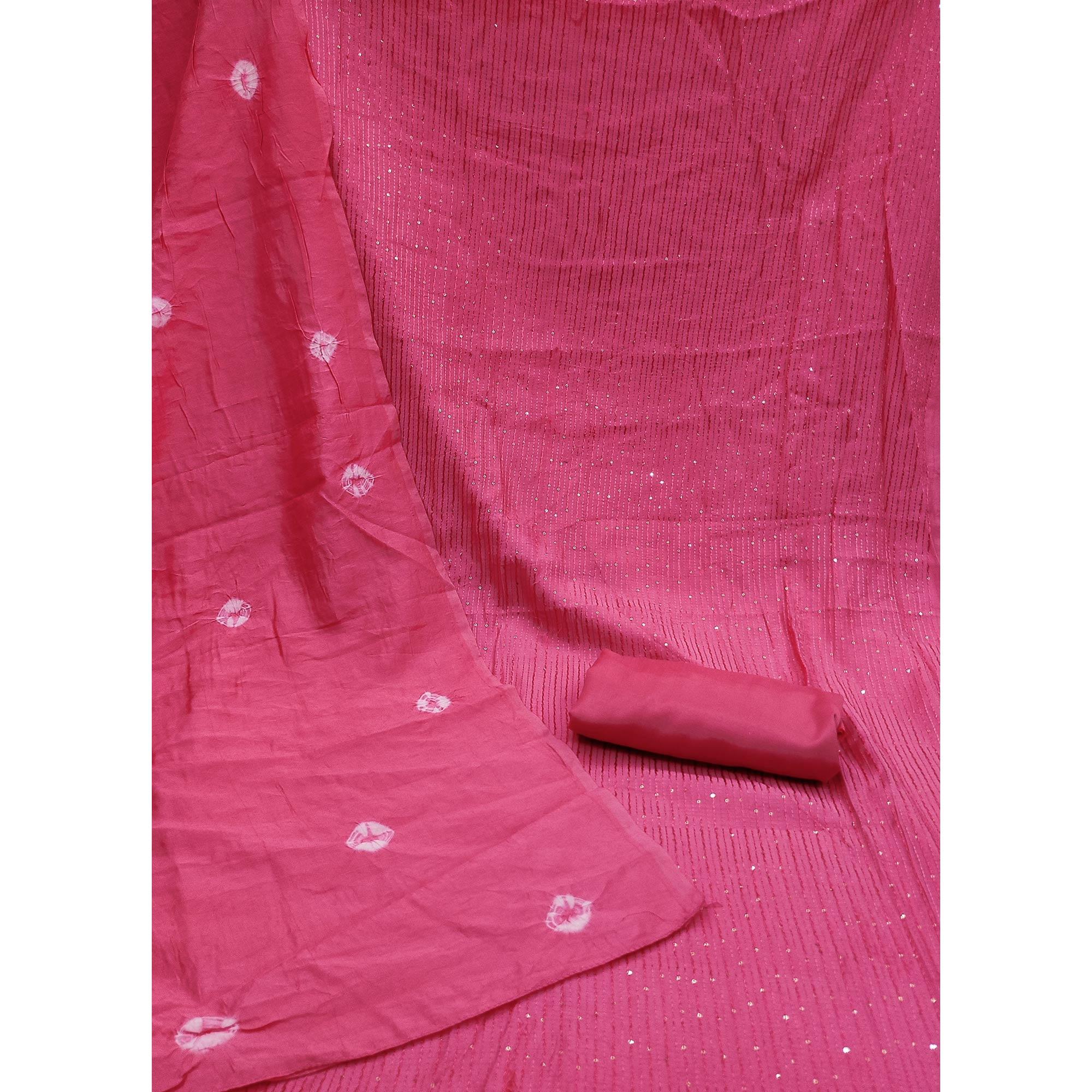 Pink Sequence Embroidered Chanderi Dress Material - Peachmode