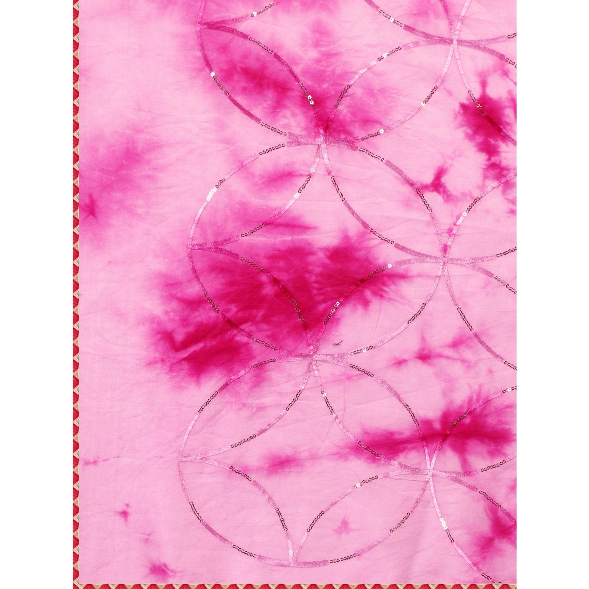 Pink Sequence Embroidered Chanderi Saree - Peachmode