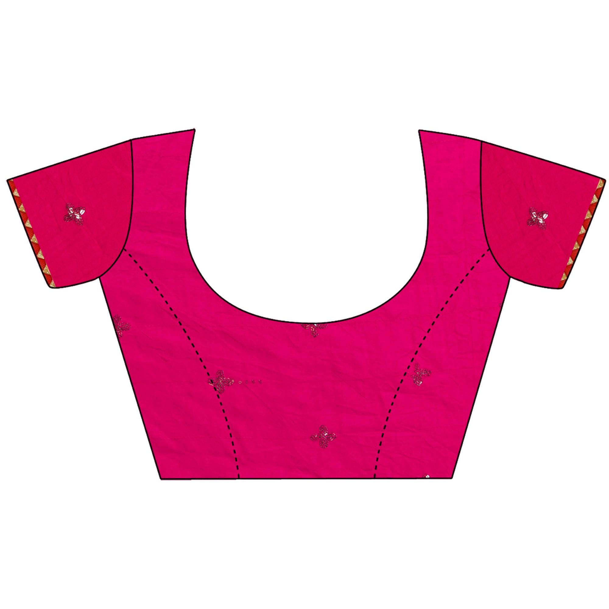 Pink Sequence Embroidered Chanderi Saree - Peachmode