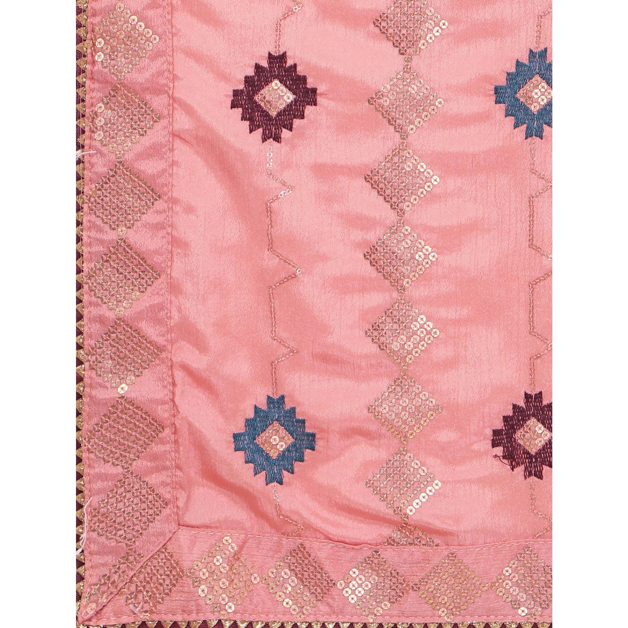 Pink Sequence Embroidered Chiffon Saree - Peachmode