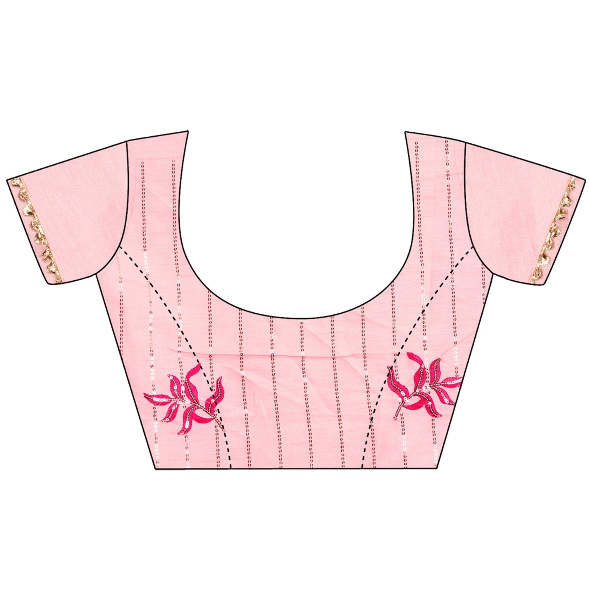Pink Sequence Embroidered Crepe Saree - Peachmode