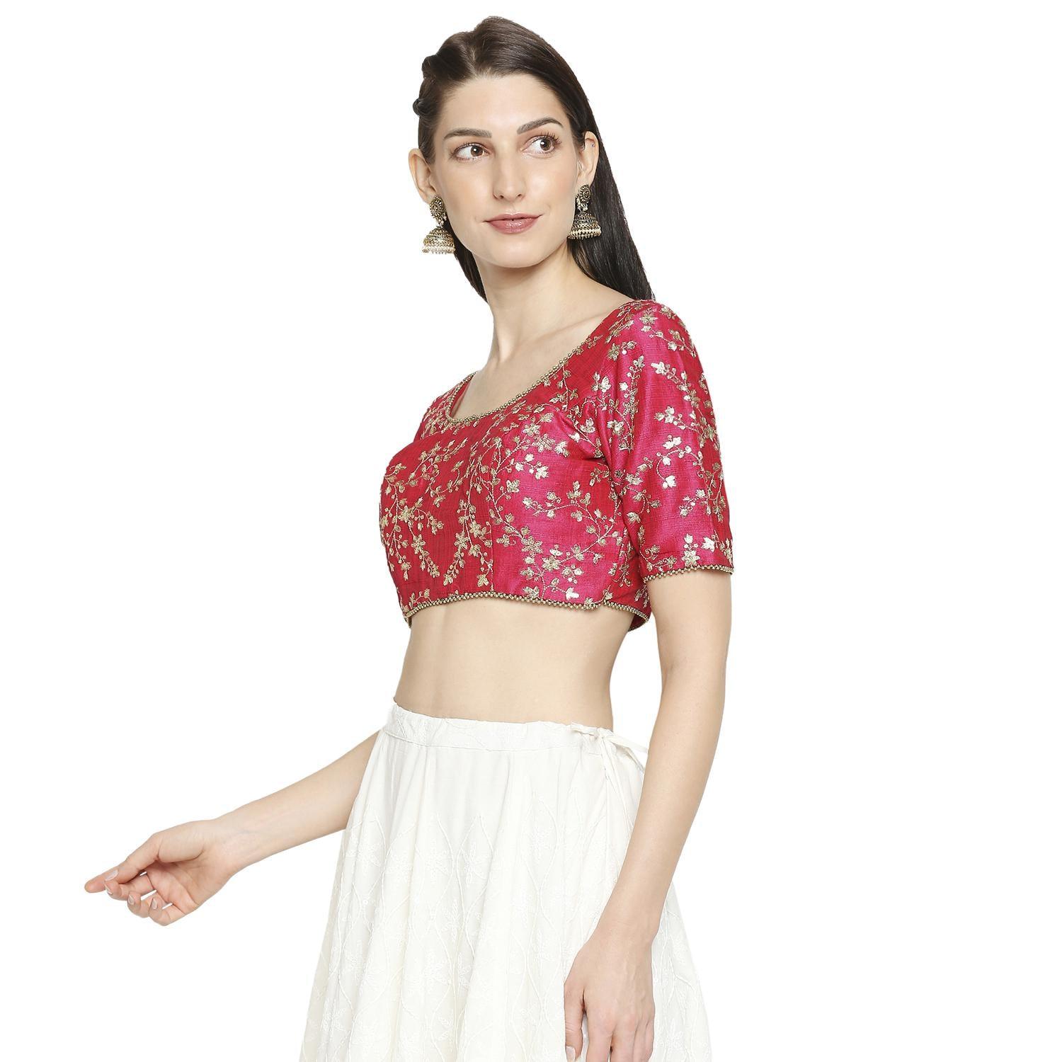 Pink Sequence Embroidered Mulbury Silk Readymade Saree Blouse - Peachmode