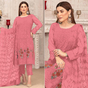 Pink Sequence With Floral Embroidered Georgette Pakistani Suit - Peachmode
