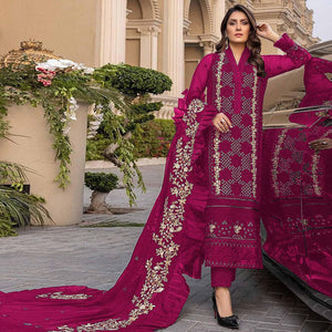 Pink Sequence With Floral Embroidered Georgette Pakistani Suit - Peachmode